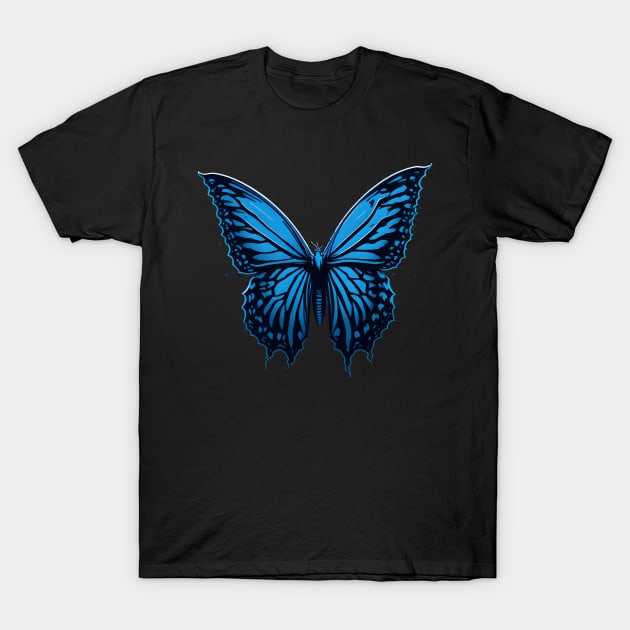 Abstract Minimalist Cool Symbol: Blue Butterfly T-Shirt by Moxie Vibe